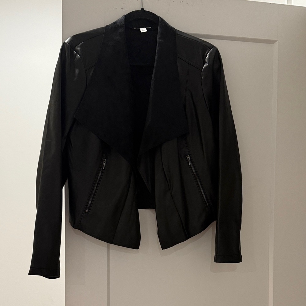 Black Faux Leather and Suede Moto Jacket